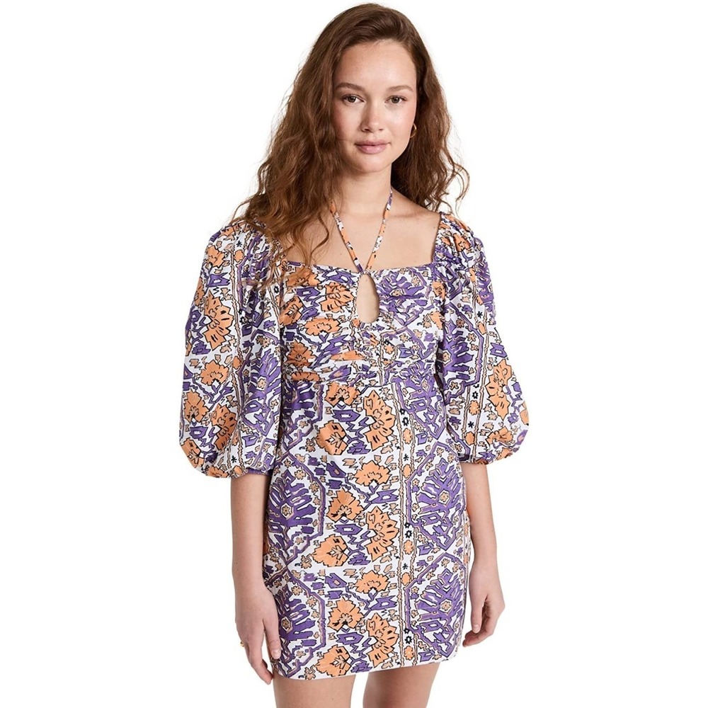 Rhode Women's Jeanne Dress Mango Floral Size 4 Puff Sleeve Mini Cocktail Boho